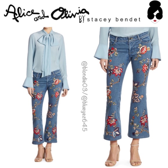 Alice + Olivia Denim - Alice & Olivia Ryley embroidered Cropped Jeans 25